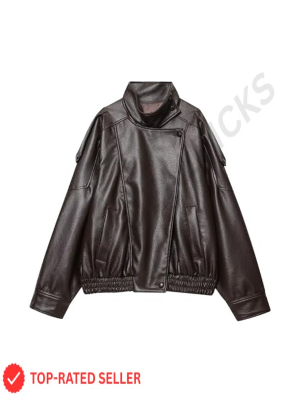 Oversized Faux Leather Moto Jacket High Collar Zip Up